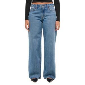 Abercrombie & Fitch Jeans Womens 36 Blue Curve Love Low Rise Ultra Loose Raw Hem